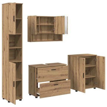 Vidaxl Komplet pohištva za kopalnico s predalom 4 pcs Umetni hrast