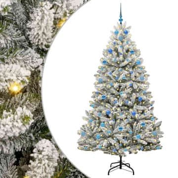 Vidaxl Umestno božično drevo Zelena in Bela 210 cm PVC in kovina
