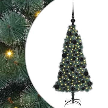 Vidaxl Umjetna predsvetljena božićna jelka s kompletom kroglica 120 cm