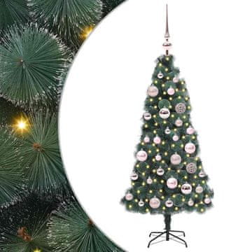 Vidaxl Umjetna predsvjetlena božična jelka s setom kroglic 120 cm PET