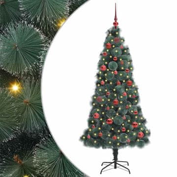 Vidaxl Umjetno osvetljeno božično drevo s kompletom kroglic 150 cm PET