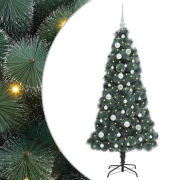 Vidaxl Umetno božično drevo s svetili in kompletom krogel 150 cm PET