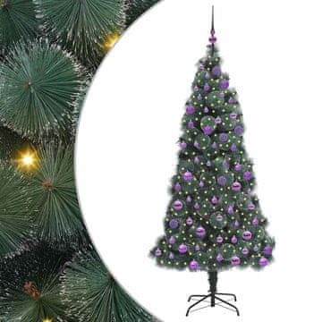 Vidaxl Umjetna osvetljena božićna smreka s setom kroglica 180 cm PET