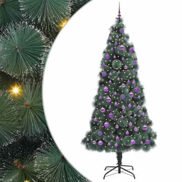 Vidaxl Umirjeno praznično drevo z lučmi in kompletom kroglic 240 cm