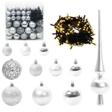 Vidaxl Set božičnih okraskov med 300 LED 120 szt. srebrna Plastika