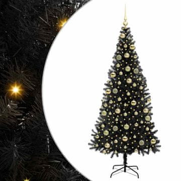 Vidaxl Božično drevo med 300 LED z stojalom Črna 210 cm PVC
