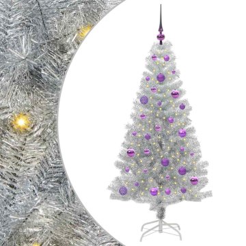 Vidaxl Božično drevo med 150 LED z stojalom srebrna 150 cm PET
