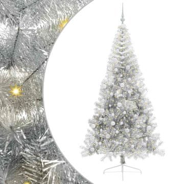Vidaxl Umjetna preddekorirana božićna jelka srebrna 240 cm PET