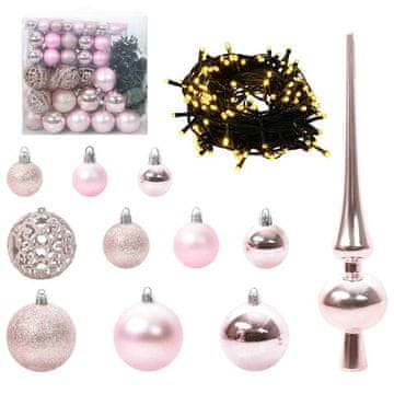 Vidaxl Set božičnih okraskov med 300 LED 120 szt. Roza Plastika