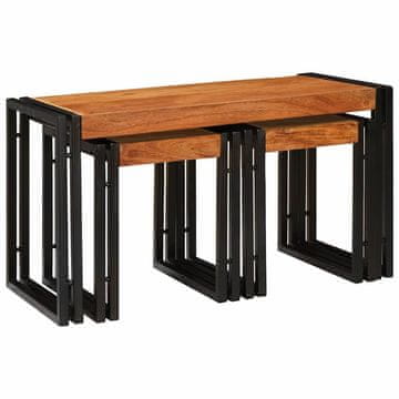 Vidaxl Nesting miza 3 pcs Rjava in črna Trden akacijev les in kovina