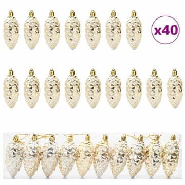 Vidaxl Božična kroglica iz bora 40 pcs Zlata
