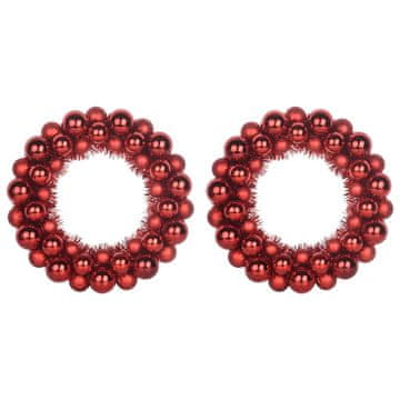 Vidaxl Božični venci z kroglicami 2 pcs Rdeča 33 x 33 x 7 cm