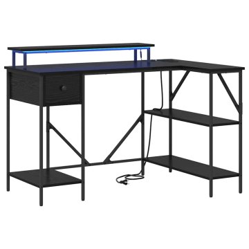 Vidaxl Miza z LED lučmi Črni hrast 120 x 79 x 86.5 cm Konstruiran les