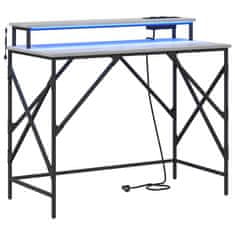 Vidaxl Miza z LED lučmi Siva sonoma 100 x 50 x 86.5 cm Konstruiran les