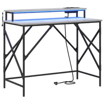 Vidaxl Miza z LED lučmi Siva sonoma 100 x 50 x 86.5 cm Konstruiran les
