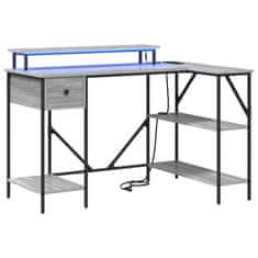 Vidaxl Miza z LED lučmi Siva sonoma 120 x 79 x 86.5 cm Konstruiran les