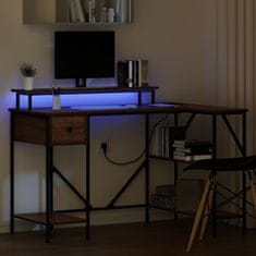 Vidaxl Miza z LED lučmi Rjavi hrast 120 x 79 x 86.5 cm Konstruiran les