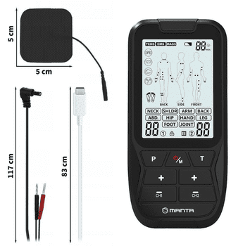  Manta Combo R-C101L mišični elektrostimulator, 4 elektrode, 40 stopenj intenzivnosti, črn