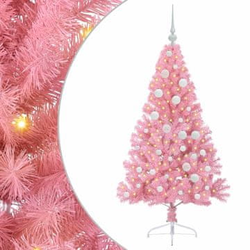 Vidaxl Umjetna preddekorirana božićna jelka Roza 120 cm PVC
