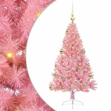 Vidaxl Umjetna preddekorirana božićna jelka Roza 120 cm PVC