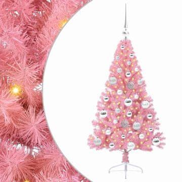 Vidaxl Umjetna preddekorirana božićna jelka Roza 120 cm PVC