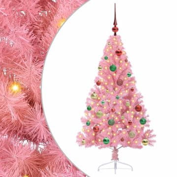 Vidaxl Umjetna preddekorirana božićna jelka Roza 150 cm PVC