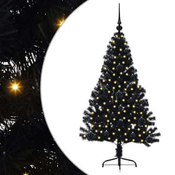 Vidaxl Umjetna preddekorirana božićna jelka Črna 120 cm PVC