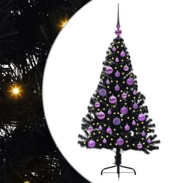 Vidaxl Umjetna preddekorirana božićna jelka Črna 120 cm PVC
