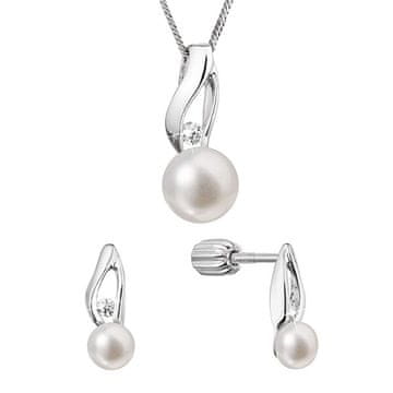 Evolution Group Komplet srebrnega nakita s pravimi biseri in cirkoni 29070.1B (uhani, ogrlica, obesek)