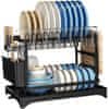 Netscroll Dvonivojski odcejevalnik za posodo iz nerjavečega jekla, večnamensko stojalo za posodo, velik kapaciteta s stojalom za pribor, krožnike in kozarce, Dishy