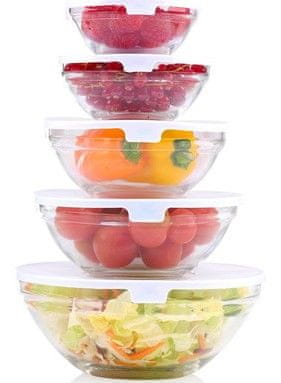 Komplet petih steklenih posod za shranjevanje živil in hrane