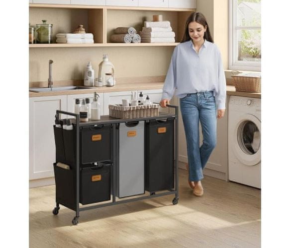 Košara za perilo, črna, 150L, 4/1, v uporabi