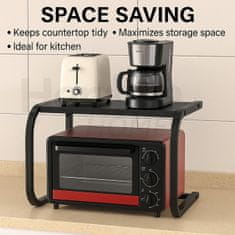 Netscroll Kovinska kuhinjska polica za mikrovalovno pečico, kuhinjsko stojalo za cvrtnik, začimbe, debelo jeklo, brez vrtanja, z nosilnostjo 25 kg, za pult ali tla, LiftShelf