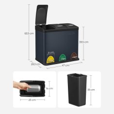 Songmics LTB24GS koš za recikliranje, 3-v-1, 24 L, siv