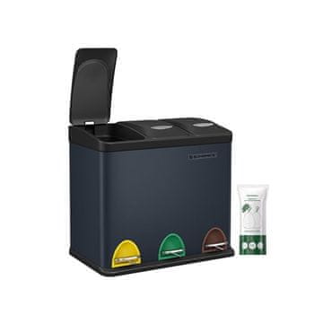 Songmics LTB24GS koš za recikliranje, 3-v-1, 24 L, siv