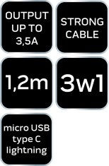 shumee 3-v-1 kabel, 1,2 m