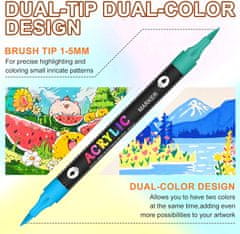 Netscroll Akrilni markerji z dvojno konico, 24 živih barv (12 markerjev), za kamen, platno, les, steklo, tkanine in ustvarjanje, žive barve, odlično kritje, vodoodporni, DuoMarkers