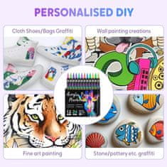 Netscroll Akrilni markerji z dvojno konico, 24 živih barv (12 markerjev), za kamen, platno, les, steklo, tkanine in ustvarjanje, žive barve, odlično kritje, vodoodporni, DuoMarkers