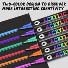 Netscroll Akrilni markerji z dvojno konico, 24 živih barv (12 markerjev), za kamen, platno, les, steklo, tkanine in ustvarjanje, žive barve, odlično kritje, vodoodporni, DuoMarkers