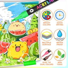 Netscroll Akrilni markerji z dvojno konico, 24 živih barv (12 markerjev), za kamen, platno, les, steklo, tkanine in ustvarjanje, žive barve, odlično kritje, vodoodporni, DuoMarkers