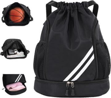 Netscroll Športni nahrbtnik z ločenim predalom za čevlje, vodoodporen in prostoren za nogomet, košarko, fitnes ali plavanje ali kratke izlete, črna barva, GymPack