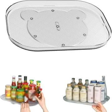 Netscroll Vrtljiv organizator za hladilnik in omarice, vrteči pladenj, 360-stopinjsko vrtenje, protizdrsna podlaga, ovalen, prozoren, za kuhinjo in kopalnico, Rotater