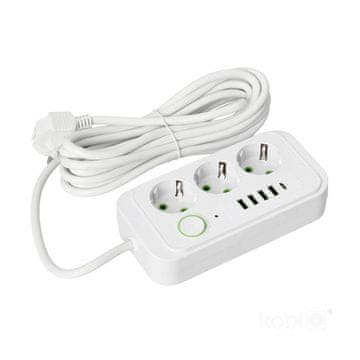 shumee Podaljšek 3 vtičnice + 4xUSB + USB-C 5m z ozemljitvenim kablom 3x1,5 bel