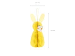 PartyDeco Papirnata dekoracija Zajček s satjem, rumena, 30 cm