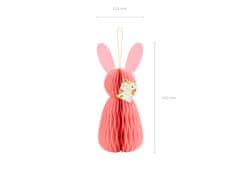 PartyDeco Papirnata dekoracija Zajček s satjem, roza, 30 cm