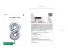 shumee Folija balon številka ''8'', 72 cm, srebrn (1 karton / 50 kosov)