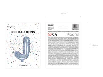 PartyDeco Folija balon s črko ''J'', 35 cm, holografski (1 karton / 50 kosov)