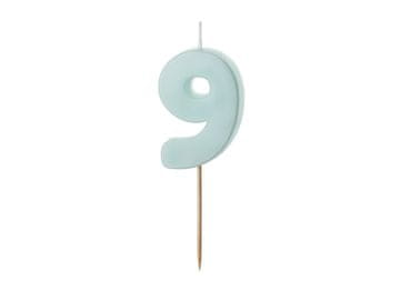 PartyDeco Rojstnodnevna svečka številka 9, svetlo modra, 5,5 cm (1 karton / 24 kosov)