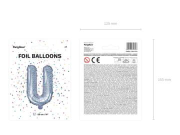 PartyDeco Folija balon Črka ''U'', 35 cm, holografski (1 karton / 50 kosov)