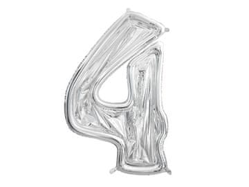 shumee Oblika številke "4" za lateks balone, 126 cm, sijoča srebrna